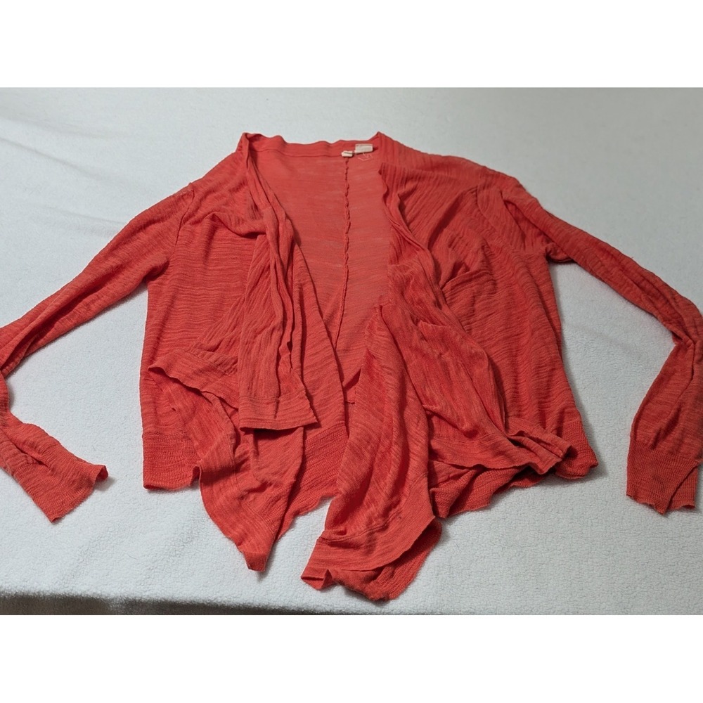 Anthropologie Moth Cardigan Orange Open Front Small Sweater Sheer Lagenlook Boho